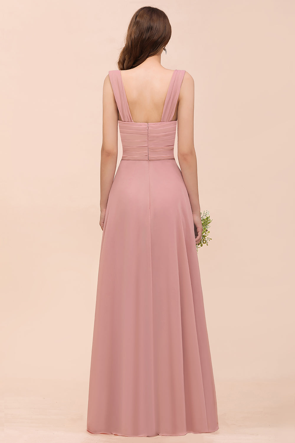 Vintage Mauve Chiffon Straps Ruffle Affordable Bridesmaid Dress