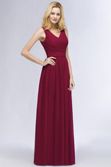 Vintage Sleeveless Pleated Burgundy Chiffon Bridesmaid Dresses Affordable