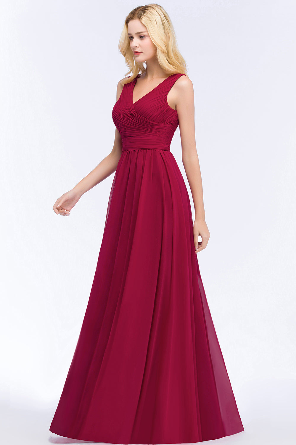 Vintage Sleeveless Pleated Burgundy Chiffon Bridesmaid Dresses Affordable