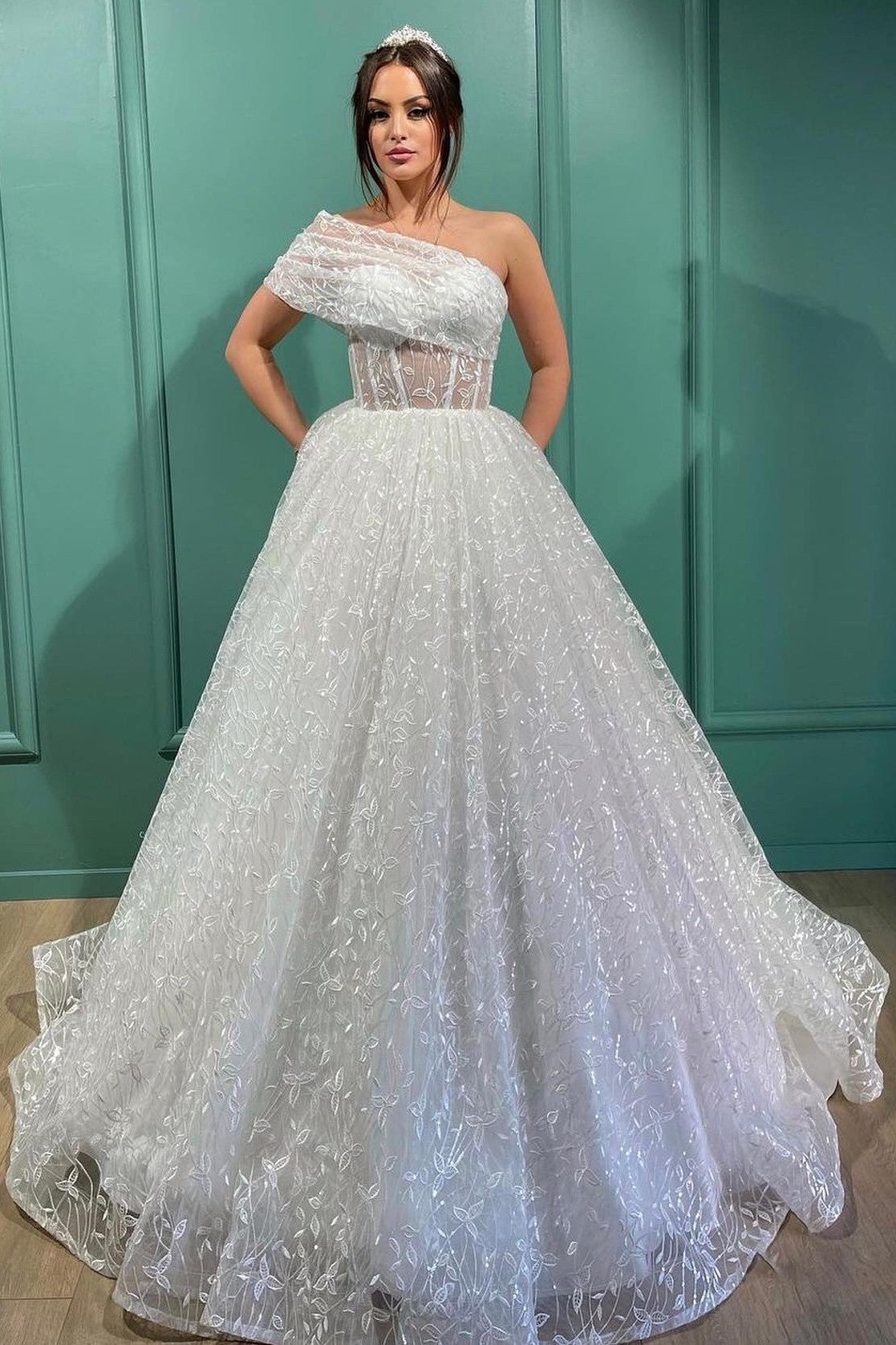 White Ball Gown Wedding Dress Lace With Off-the-Shoulder