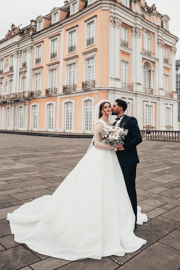 White Long Sleeves Wedding Dress Ball Gown On Sale