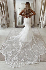 White Mermaid Wedding Dress Lace Backless