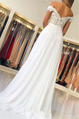 White Off-the-Shoulder Prom Dress Long Chiffon Party Gowns With Appliques