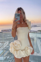 White Strapless Bodycon Homecoming Dress with Ruffles