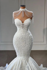 White Sweetheart Wedding Dress Mermaid Lace Long