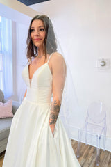 White Wedding Dress Satin Sleeveless Long Satin