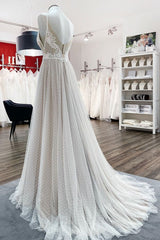 Women Sleeveless Tulle Lace Backless A-Line Wedding Dresses