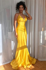 Yellow V-Neck Mermaid Prom Dress Sleeveless Online